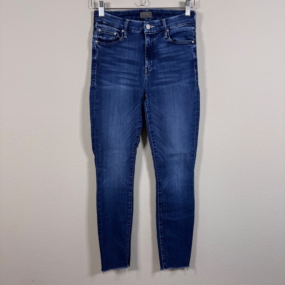 Mother High Waisted Looker Ankle Fray Jeans Tongue And Chic Blue Skinny Size 25